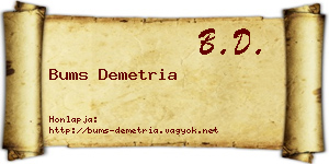 Bums Demetria névjegykártya